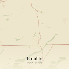 Vintage map of P&oelig;uilly, France.
