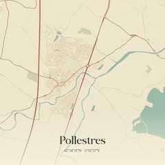 Fototapeta premium Vintage map of Pollestres, France.