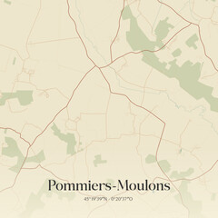 Obraz premium Vintage map of Pommiers-Moulons, France.