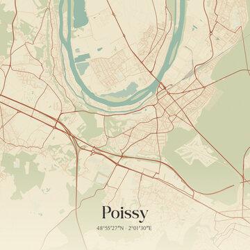 Vintage map of Poissy, France.