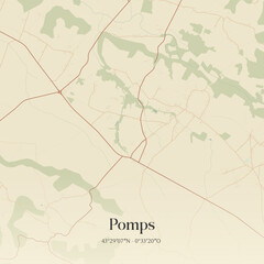 Fototapeta premium Vintage map of Pomps, France.