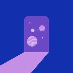Cosmic Gateway: An illustration of a portal invites viewers to step into a realm of wonder, featuring planets, stars, and a welcoming aura of mystery.