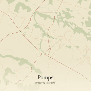 Vintage map of Pomps, France.