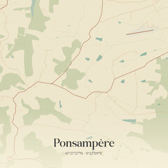 Obraz premium Vintage map of Ponsampère, France.