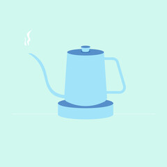 Modern Teapot Illustration: A minimalist illustration of a stylish, light-blue electric teapot with steam rising gently, perfect for coffee or tea preparation. 