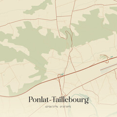 Obraz premium Vintage map of Ponlat-Taillebourg, France.