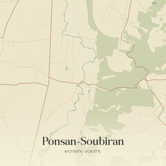 Obraz premium Vintage map of Ponsan-Soubiran, France.