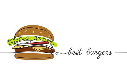 Burger single line animated illustration. One continuous self drawing line animation, footage of burger - Powered by Adobe