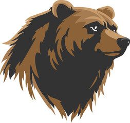 Bear logo in brown and dark colors vector, bear head image patch, chevron, print.
