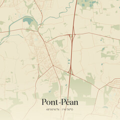Fototapeta premium Vintage map of Pont-Péan, France.