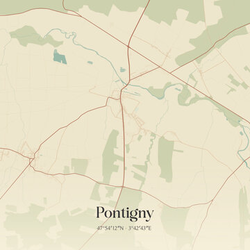Vintage map of Pontigny, France.