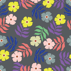 Fototapeta premium Floral pattern. Pretty flowers on color background. Printing with small white flowers. Ditsy print. Seamless vector texture. Spring bouquet.