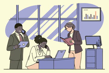 Business Arts illustration people working in office