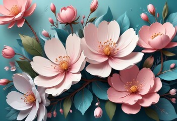 Blue background with pink flowers