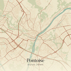 Vintage map of Pontoise, France. © Rezona
