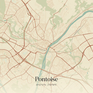 Vintage map of Pontoise, France.
