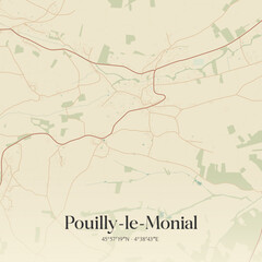 Fototapeta premium Vintage map of Pouilly-le-Monial, France.