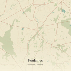 Obraz premium Vintage map of Poulaines, France.