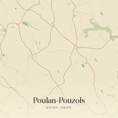 Obraz premium Vintage map of Poulan-Pouzols, France.