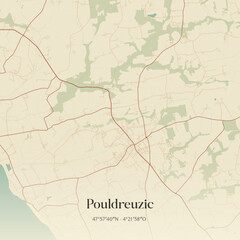 Fototapeta premium Vintage map of Pouldreuzic, France.