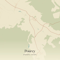 Fototapeta premium Vintage map of Pourcy, France.