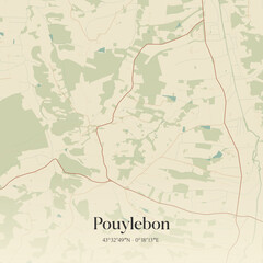 Fototapeta premium Vintage map of Pouylebon, France.