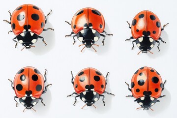 A detailed watercolor depiction of a ladybug on a white background, including a clipping path