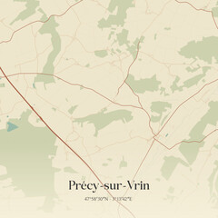 Vintage map of Précy-sur-Vrin, France. © Rezona