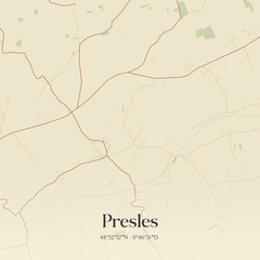 Fototapeta premium Vintage map of Presles, France.
