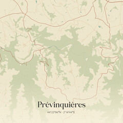 Fototapeta premium Vintage map of Prévinquières, France.
