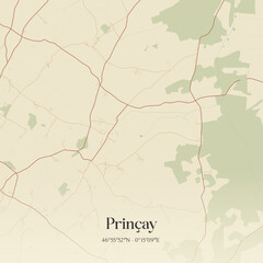 Fototapeta premium Vintage map of Prinçay, France.