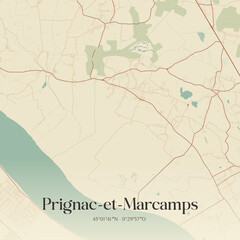 Fototapeta premium Vintage map of Prignac-et-Marcamps, France.