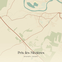 Fototapeta premium Vintage map of Prix-lès-Mézières, France.