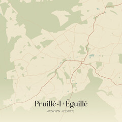 Obraz premium Vintage map of Pruillé-l'Éguillé, France.