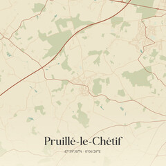 Fototapeta premium Vintage map of Pruillé-le-Chétif, France.
