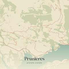 Obraz premium Vintage map of Prunières, France.