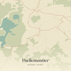 Obraz premium Vintage map of Puellemontier, France.