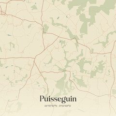 Fototapeta premium Vintage map of Puisseguin, France.
