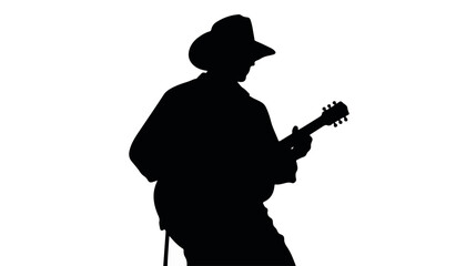 Guitarist performing silhouette against white background