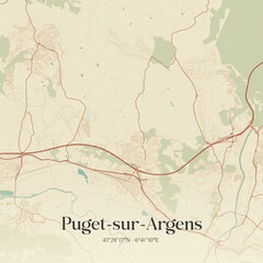 Fototapeta premium Vintage map of Puget-sur-Argens, France.