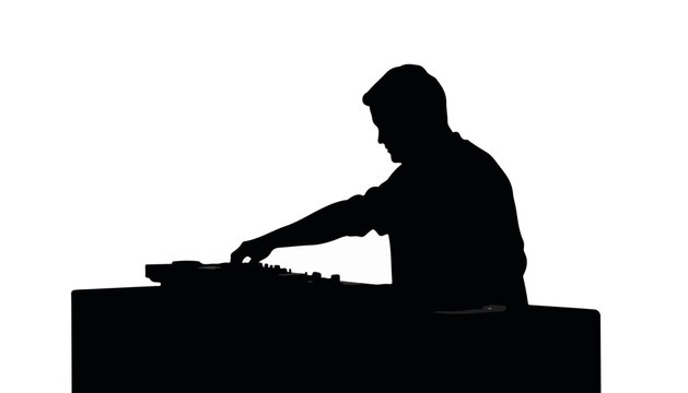 recommend clip art: DJ silhouette mixing music against a white background
