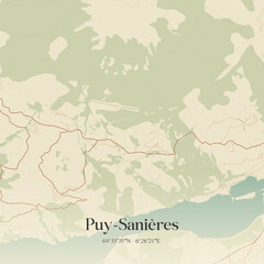 Fototapeta premium Vintage map of Puy-Sanières, France.