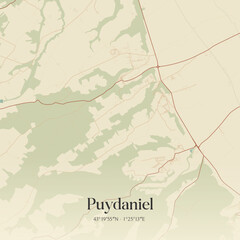 Obraz premium Vintage map of Puydaniel, France.