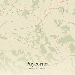 Fototapeta premium Vintage map of Puycornet, France.