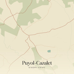 Fototapeta premium Vintage map of Puyol-Cazalet, France.