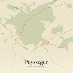 Fototapeta premium Vintage map of Puysségur, France.