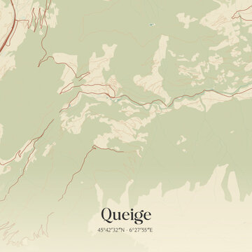 Vintage map of Queige, France.