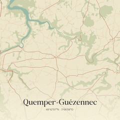 Obraz premium Vintage map of Quemper-Guézennec, France.