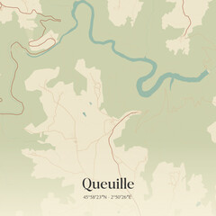 Fototapeta premium Vintage map of Queuille, France.