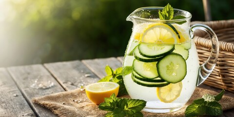  Lemon and Cucumber Infused Water with Mint